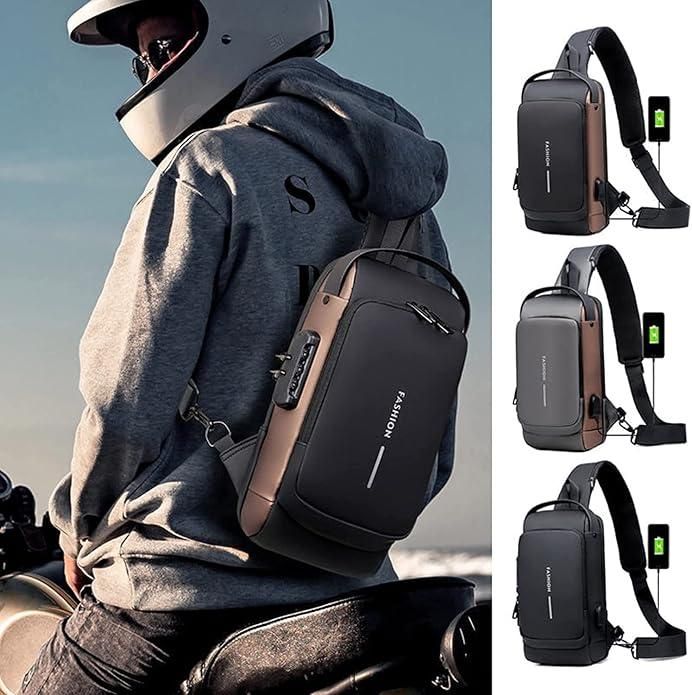 Waterproof Polyester Unisex Crossbody Sling Bag - Anti Theft Chest Backpack for Men & Women - Chest Bag With USB Charging Port - Shoulder Travel Bagpack for Outdoor Work, Hiking
