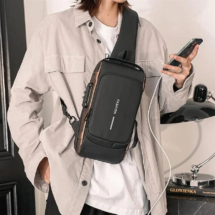 Waterproof Polyester Unisex Crossbody Sling Bag - Anti Theft Chest Backpack for Men & Women - Chest Bag With USB Charging Port - Shoulder Travel Bagpack for Outdoor Work, Hiking